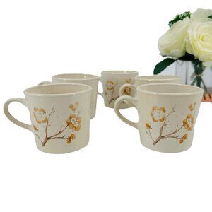 Vintage Corning Corner Stone Cherry Blossom Coffee Cups Mugs 8 fl oz Set Of 5